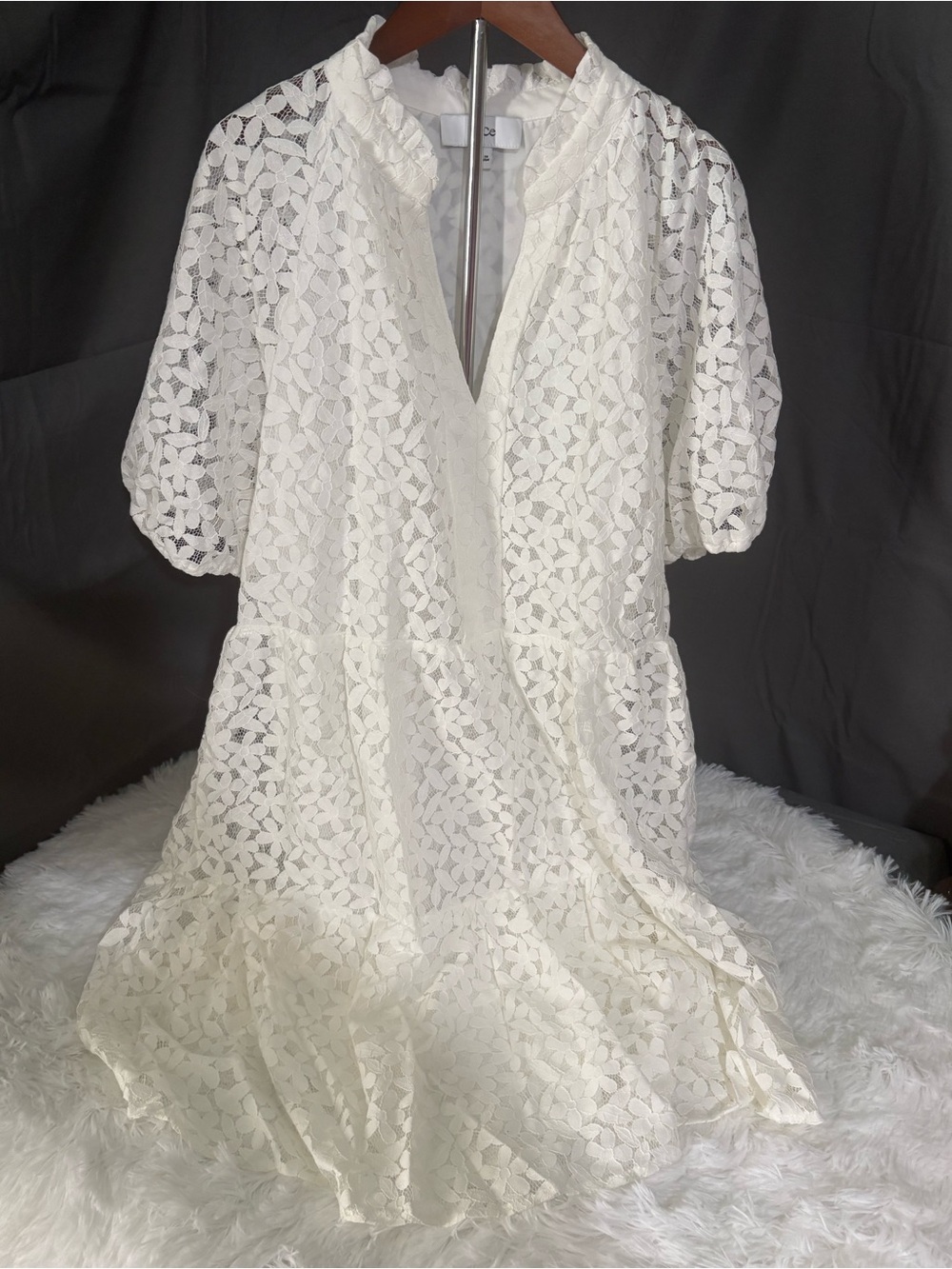 CeCe white lace tiered midi dress large
